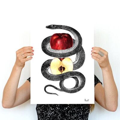 Gift Idea, Gift for her, Xmas Svg, Christmas Gifts, Doctor gift Red Temptation Snake and Apple Wall art print ANI202WA4 - A5 White 5.8x8.2 (No Hanger)