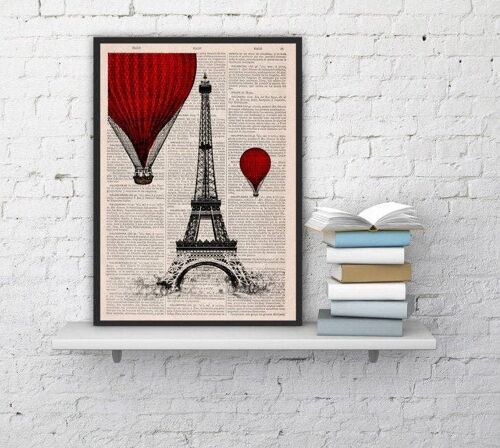 Gift Idea, Gift for her, Xmas Svg, Christmas Gifts, Eiffel Tower Balloon Ride Print on Vintage Book Page the best choice for gifts TVH027 - Book Page S 5x7