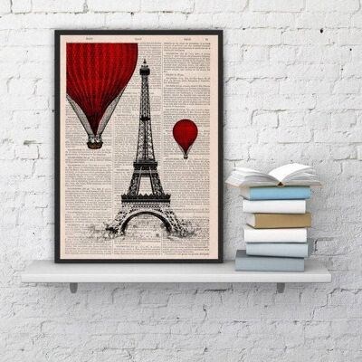 Idea regalo, regalo per lei, Natale in formato Svg, regali di Natale, giro in mongolfiera sulla Torre Eiffel stampa sulla pagina del libro vintage la scelta migliore per i regali TVH027 - Pagina del libro S 5x7