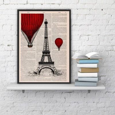 Gift Idea, Gift for her, Xmas Svg, Christmas Gifts, Eiffel Tower Balloon Ride Print on Vintage Book Page the best choice for gifts TVH027 - Book Page S 5x7