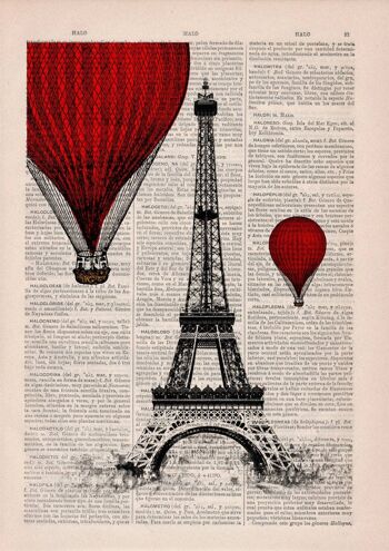Idée cadeau, cadeau pour elle, Svg de Noël, cadeaux de Noël, Tour Eiffel Balloon Ride Print on Vintage Book Page le meilleur choix pour les cadeaux TVH027 - Book Page M 6.4x9.6 2