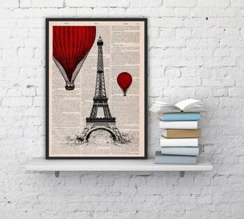 Idée cadeau, cadeau pour elle, Svg de Noël, cadeaux de Noël, Tour Eiffel en montgolfière Impression sur page de livre vintage le meilleur choix pour les cadeaux TVH027 - Affiche A3 11,7 x 16,5 1