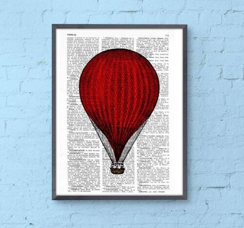 Gift Idea, Gift for her, Xmas Svg, Christmas Gifts, Red Hot Air Balloon Print perfect for gifts TVH080b - Book Page M 6.4x9.6