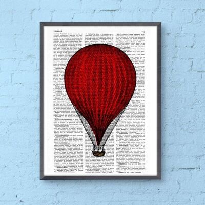 Gift Idea, Gift for her, Xmas Svg, Christmas Gifts, Red Hot Air Balloon Print perfect for gifts TVH080b - Book Page M 6.4x9.6