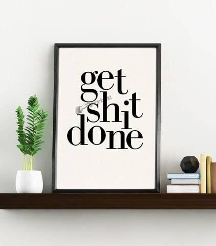 Geschenkidee, Geschenk für sie, Weihnachtssvg, Weihnachtsgeschenke, Wandkunstdruck Get shirt done Typografie Wandkunstdekor TYQ206WA4 – A3 Weiß 11,7 x 16,5