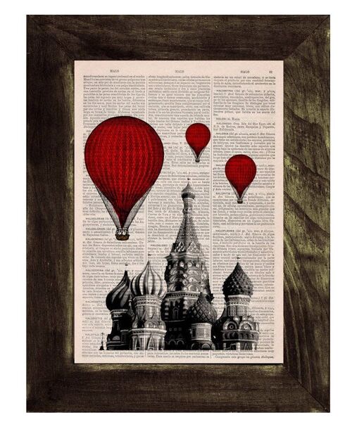 Gift Idea, Gift for her, Xmas Svg, Vintage Book Print - Moscow Saint Basils Balloon Ride Print on Vintage Book Art TVH043 - Book Page S 5x7
