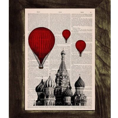 Geschenkidee, Geschenk für sie, Weihnachts-Svg, Vintage-Buchdruck – Moscow Saint Basils Ballonfahrt Druck auf Vintage-Buchkunst TVH043 – Buchseite S 5 x 7