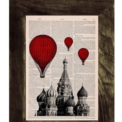 Gift Idea, Gift for her, Xmas Svg, Vintage Book Print - Moscow Saint Basils Balloon Ride Print on Vintage Book Art TVH043 - Book Page S 5x7