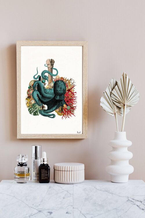 Gift Idea, Gift for Him, Octopus and Seabed Lungs Print - Anatomical Lungs - Human Anatomy Art- Octopus Art Gift - Anatomy Poster - SKA270 - A5 White 5.8x8.2 (No Hanger)