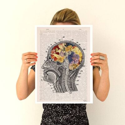 Geschenkidee, Geschenk für Männer, Gehirn-Anatomie-Kunst – Blumen-Anatomie-Druck – medizinische Kunst – anatomische Gehirn-Kunst – Anatomie-Wand-Kunst – SKA053PA3 (kein Aufhänger)
