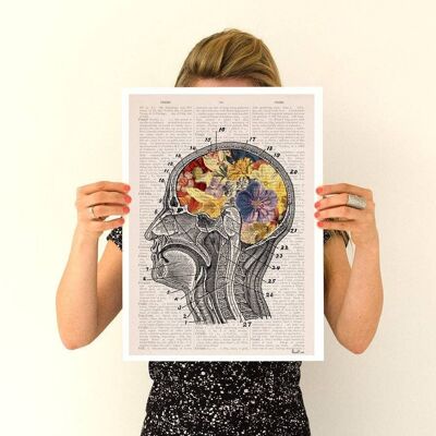 Gift Idea, Gift for Men, Brain Anatomy Art - Flower Anatomy Print- Medical Art - Anatomical Brain Art - Anatomy Wall Art - SKA053PA3 (No Hanger)