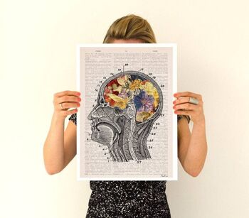 Idée cadeau, cadeau pour homme, art de l'anatomie du cerveau - impression d'anatomie de la fleur - art médical - art du cerveau anatomique - art mural de l'anatomie - SKA053PA3 1