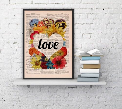 Gift Idea, Sister gift, Love flowers Girl Room Deco Love Poster Unique 1st First ANNIVERSARY, Gift girlfriend Flower Dictionary art BFL097 - Book Page 8.4x11.8