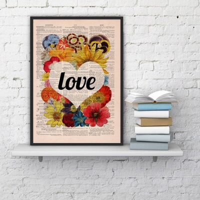 Gift Idea, Sister gift, Love flowers Girl Room Deco Love Poster Unique 1st First ANNIVERSARY, Gift girlfriend Flower Dictionary art BFL097 - Book Page 8.4x11.8