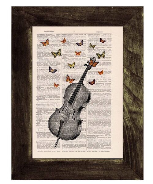 Gift Idea, Wall art prints, Butterfly collage Vintage Book Print Butterflies over cello collage Print on Vintage Dictionary art BFL083 - Music L 8.2x11.6 (No Hanger)