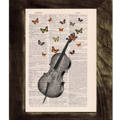 Idée cadeau, tirages d'art mural, collage de papillons Impression de livre vintage Papillons sur collage de violoncelle Impression sur art de dictionnaire vintage BFL083 - Musique L 8,2 x 11,6 (sans cintre)