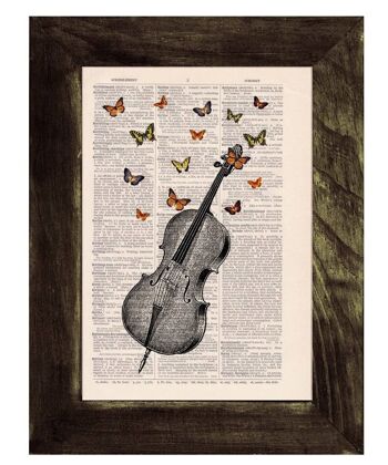 Idée cadeau, tirages d'art mural, collage de papillons Impression de livre vintage Papillons sur collage de violoncelle Impression sur art de dictionnaire vintage BFL083 - A5 Blanc 5,8 x 8,2 (sans cintre) 2