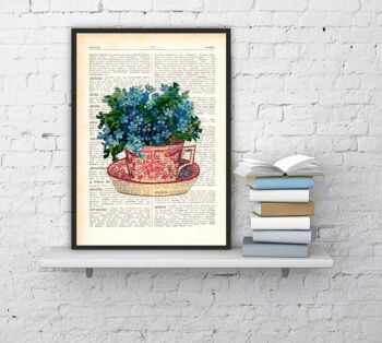 Cadeau de moins de 10 ans, Svg de Noël, Tasse à thé avec bouquet de fleurs myosotis, Art mural, Décoration murale, Décoration d'intérieur, Impressions numériques, Impressions, Giclee, TVH068 - Blanc 8x10 (No Hanger) 1