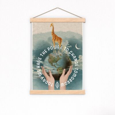 Poster d'arte della giraffa - arredamento bagno - arredamento della stanza della scuola materna - stampa artistica ecologica - regalo - salva il pianeta stampa artistica - terra - ANI100PA3 (senza gancio)