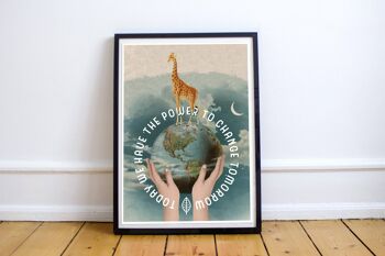 Affiche d'art de girafe - Décor de salle de bain - Décor de chambre de pépinière - Impression d'art écologique - Cadeau - Sauvez la planète Art - Impression de la terre - ANI100PA3 (Pas de cintre) 2