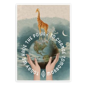Affiche d'art de girafe - Décor de salle de bain - Décor de chambre de pépinière - Impression d'art écologique - Cadeau - Sauvez la planète Art - Impression de la terre - ANI100PA3 (Pas de cintre) 3