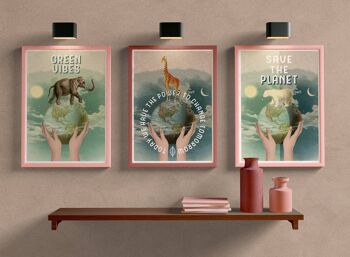 Affiche d'art de girafe - Décor de salle de bain - Décor de chambre de pépinière - Impression d'art écologique - Cadeau - Sauvez la planète Art - Impression de la terre - ANI100PA3 (Pas de cintre) 4