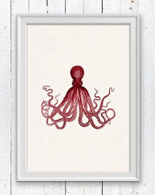 Gorgeous Red octopus no.16 - A4 White 8.2x11.6 (No Hanger)