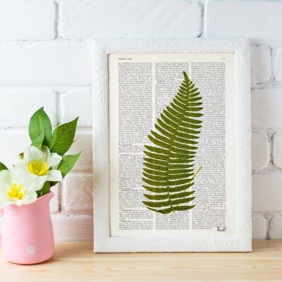 Green Fern Wall Art - Book Page L 8.1x12 (No Hanger)