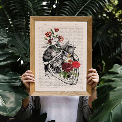 Coeur avec Roses Print - A3 Blanc 11.7x16.5 (Sans Cintre)
