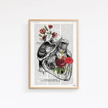 Coeur avec Roses Print - A3 Blanc 11.7x16.5 (Sans Cintre) 3