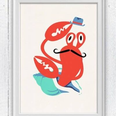 Hermit crab with mustache Sea animal illustration - A3 White 11.7x16.5 (No Hanger)
