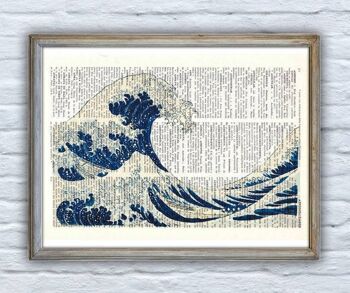La grande vague japonaise de Hokusai imprimée sur page de livre - Page de livre L 8.1x12 1