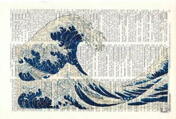 La grande vague japonaise de Hokusai imprimée sur page de livre - Page de livre L 8.1x12 2