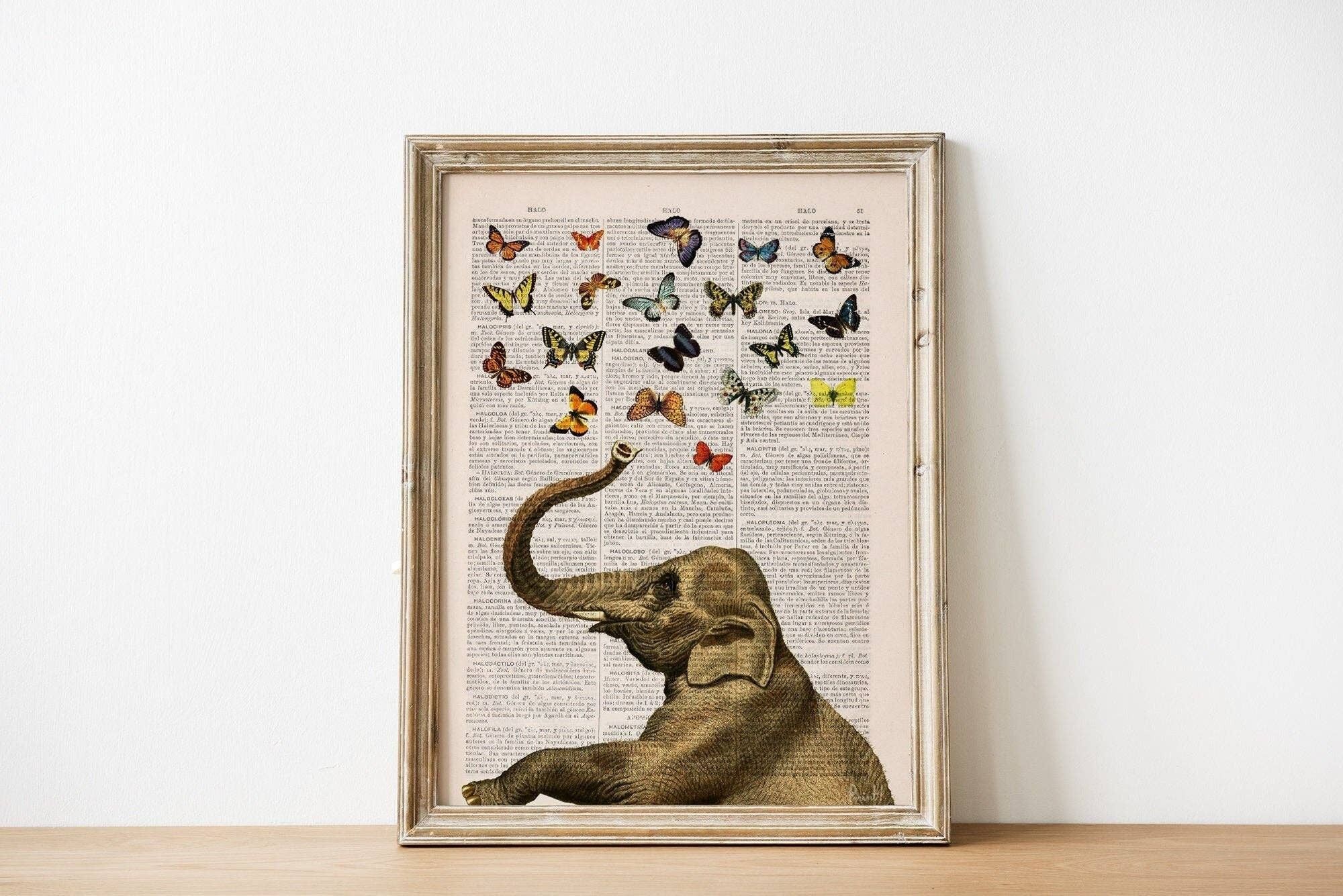 Regali di festa, Idea regalo, Elephant Butterfly Print - Dizionario Anatomia - Nursery Wall Art - Elephant Wall Art - Baby Shower Gift - ANI088 - Pagina del libro S 5x7