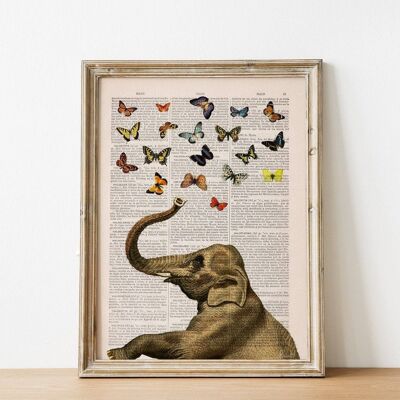Holiday gifts, Gift idea, Elephant Butterfly Print - Dictionary Anatomy - Nursery Wall Art - Elephant Wall Art - Baby Shower Gift - ANI088 - Book Page S 5x7