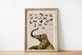 Cadeaux de vacances, idée cadeau, impression papillon éléphant - anatomie du dictionnaire - art mural chambre d'enfant - art mural éléphant - cadeau de douche de bébé - ANI088 - livre page S 5 x 7 1