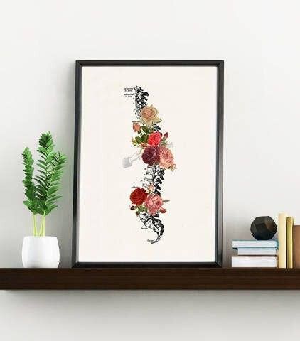 Home Gift, Christmas GiftChristmas Svg, Gift for her Christmas Gift Wall Art Print Springtime Roses Spine Anatomical Wall Art SKA137WA4 - A4 White 8.2x11.6