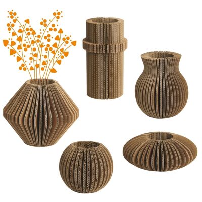 Assortment of 5 "Cache-Cache" foldable cardboard vases
