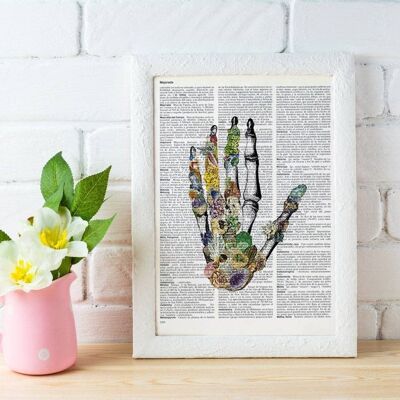 Cadeau maison, cadeau docteur Mains Anatomie Humaine, Minéraux et Pierres Mains. Page de dictionnaire d'art d'anatomie Cadeau d'amour - Art d'anatomie, art mural SKA129 - Carré 12 x 12 (sans cintre)