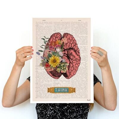 Geschenk für Zuhause, Geschenkidee, Wandkunstdruck Gehirn-Blumenkunst – Anatomie-Illustration – Gehirn-Wandkunst – Anatomie-Druck – anatomisches Poster – SKA131 – Buchseite 6,6 x 10,2 (kein Aufhänger)