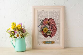 cadeau maison, idée cadeau, impression d'art mural Brain Flower Art - Illustration d'anatomie - Art mural de cerveau - Impression d'anatomie - Affiche anatomique - SKA131 - Page de livre 6.6x10.2 (No Hanger) 2