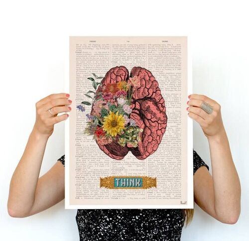 home gift, Gift Idea, Wall art print Brain Flower Art - Anatomy Illustration - Brain Wall Art - Anatomy Print - Anatomical Poster - SKA131 - Book Page L 8.1x12 (No Hanger)
