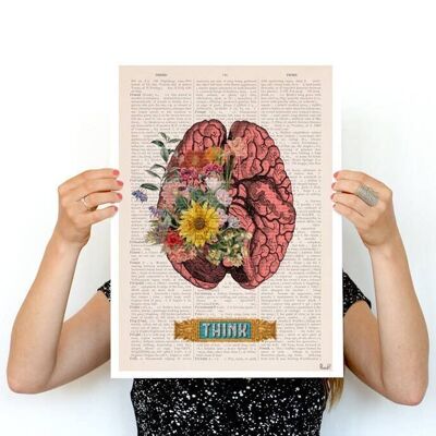 Cadeau maison, Idée cadeau, Impression d'art mural Brain Flower Art - Illustration d'anatomie - Art mural de cerveau - Impression d'anatomie - Affiche anatomique - SKA131 - Page de livre L 8.1x12 (No Hanger)