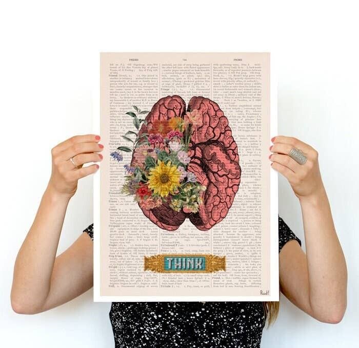 regalo per la casa, Idea regalo, Wall art print Brain Flower Art - Illustrazione di anatomia - Brain Wall Art - Anatomy Print - Poster anatomico - SKA131 - A4 bianco 8,2 x 11,6