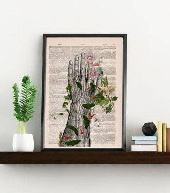 cadeau pour la maison, impression d'art mural Main humaine avec fleurs Anatomie Impression sur dictionnaire Art d'anatomie, art de l'amour, art humain, impression d'art de décoration murale SKA092 - Musique L 8,2 x 11,6 (sans cintre) 2