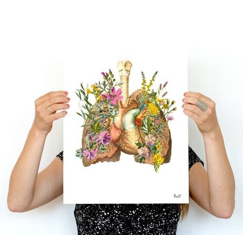 Home gift - Christmas Gift - Anatomical Heart - Flower Lung - Anatomy Art Print - Medical Art - Anatomy Poster - Science gift - SKA099 - A5 White 5.8x8.2 (No Hanger)