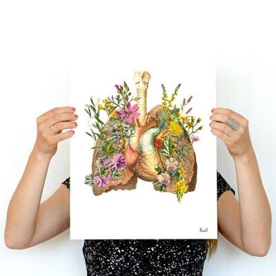 Cadeau maison - Cadeau de Noël - Cœur Anatomique - Poumon Fleur - Reproduction d'Art Anatomie - Art Médical - Affiche Anatomie - Cadeau Science - SKA099 - A5 Blanc 5.8x8.2