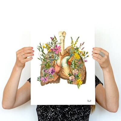 Home gift - Christmas Gift - Anatomical Heart - Flower Lung - Anatomy Art Print - Medical Art - Anatomy Poster - Science gift - SKA099 - A4 White 8.2x11.6 (No Hanger)