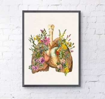 Cadeau maison - Cadeau de Noël - Cœur Anatomique - Poumon Fleur - Reproduction d'Art Anatomie - Art Médical - Affiche Anatomie - Cadeau Science - SKA099 - A4 Blanc 8.2x11.6 4