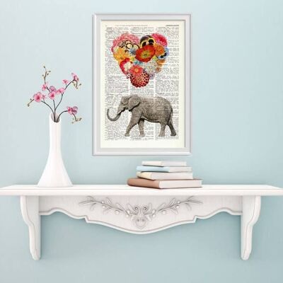 regalo per la casa, regalo migliore amico, Regali di Natale, Elefante con un fiore a forma di cuore palloncino di fiori Nursery Art perfetto per i regali Ani102b - Libro Pagina M 6,4x9,6